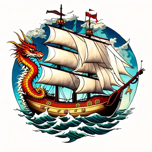 Ægishjálmur + Portuguese caravel + dragon + kanji tattoo design idea