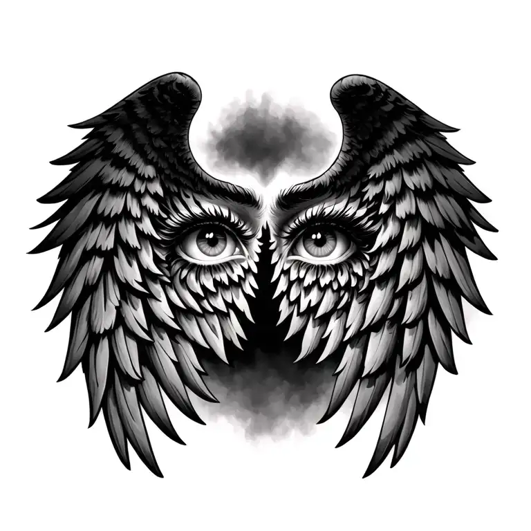 angel wings eyes like fire tattoo design idea