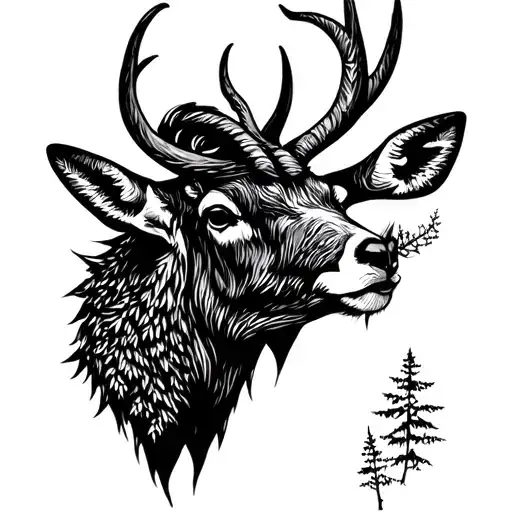 chamois, forest, Slavic legends tattoo design idea