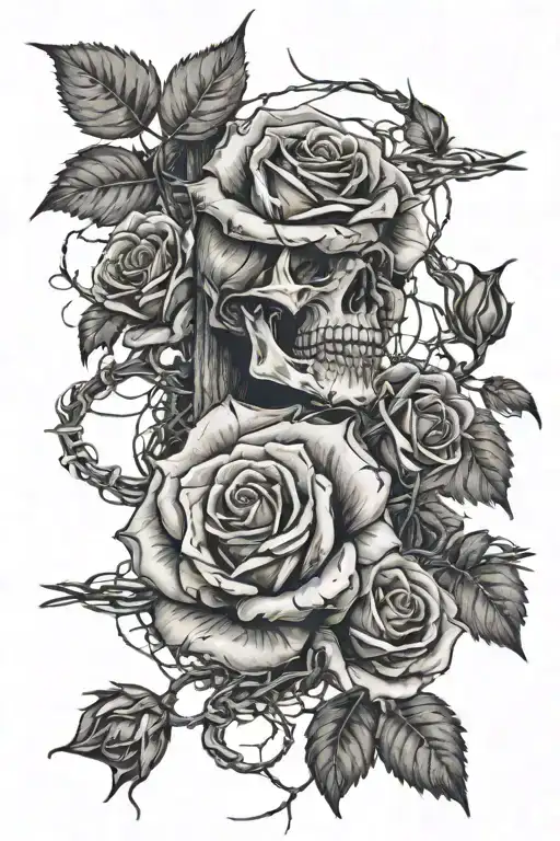 Barbed wire, roses, evil spirits tattoo design idea