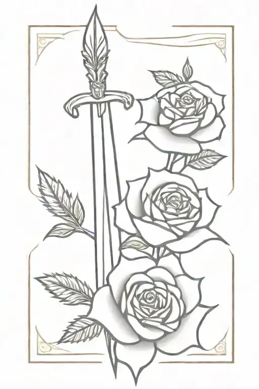 dagger and rose blooming tattoo design idea