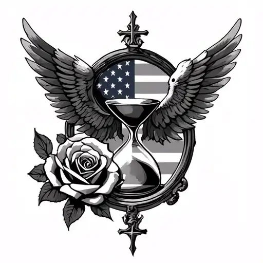 Hourglass, eagle, American flag, Angel wing, rose, deer,cross tattoo design idea