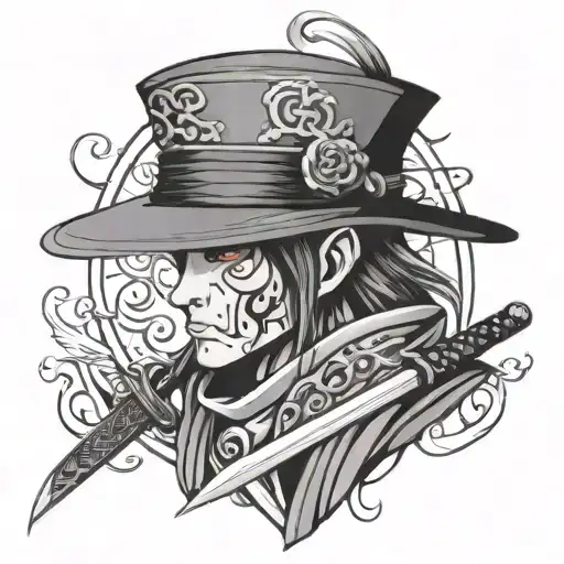 urahara kisuke hat and sword tattoo design idea
