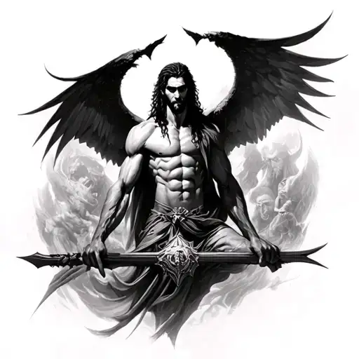 arcangel michael killing lucifer tattoo design idea