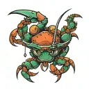 upside down crab with dagger piercing it from above tattoo design idea