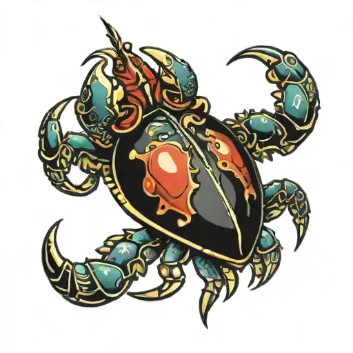 upside down crab with dagger piercing it from above tattoo design idea