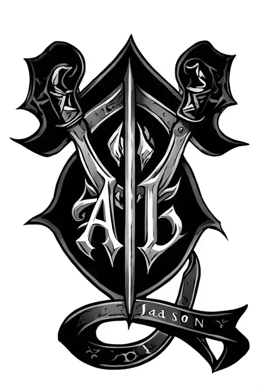 Letter "Abel Jason" back tattoo, meaningful, viking style, male, expressive tattoo design idea