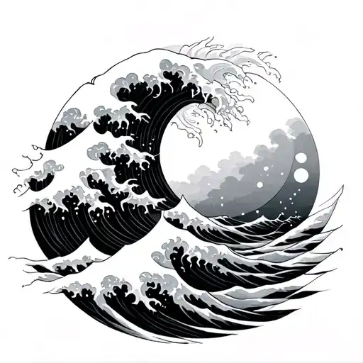 aquarius, leyte, hope, moon, japanese wave, 1996 tattoo design idea