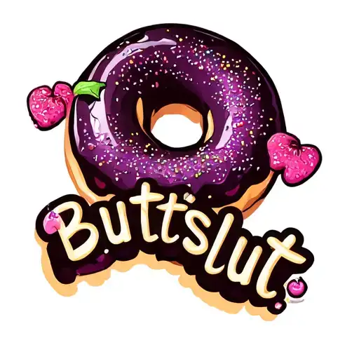 Glitter, Eggplant emoji, donut emoji, words "Buttslut" tattoo design idea