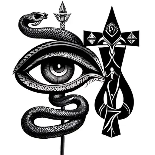 Osiris with the eye of horus and ankh and snakes tattoo design idea