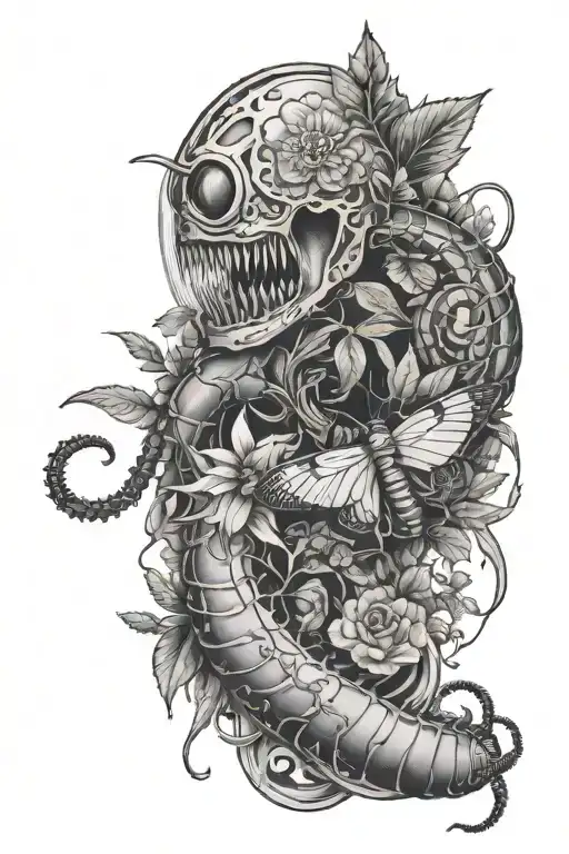 a tattoo sleeve with a venus-flytrap centipede, Hercules beetle, scorpion, and a moth   tattoo design idea