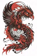 trash polka phoenix with helix/dna tattoo design idea