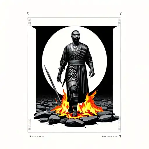 Makings of man by Dr Martin Luther king an African warrior walking on burning stones beneath  tattoo design idea