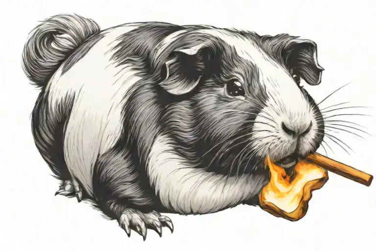 Guinea pig roasting marshmellow tattoo design idea