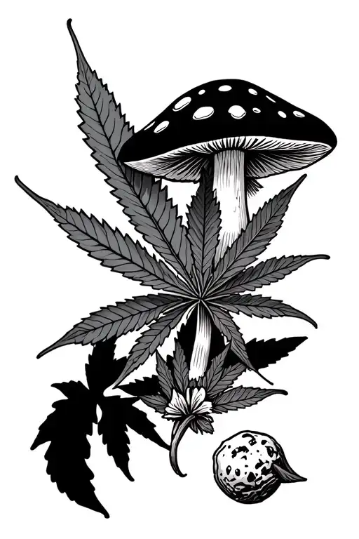 External forearm tattoo cannabis leaf MDMA and ecstasy mushrooms and Ketamine and cocaine truffles and cocaine and cocaine truffles tattoo design idea