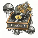 record player with disco ball  tattoo design idea
