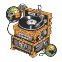 record player with disco ball  tattoo design idea