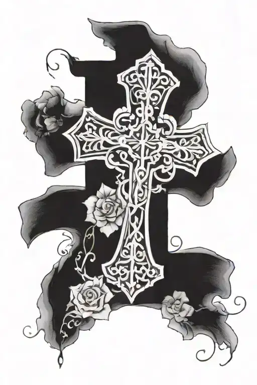 A dainty cross with the words “I’ve got a long way to go but Lord I know there’s not a step I’m gonna take when you’re n tattoo design idea