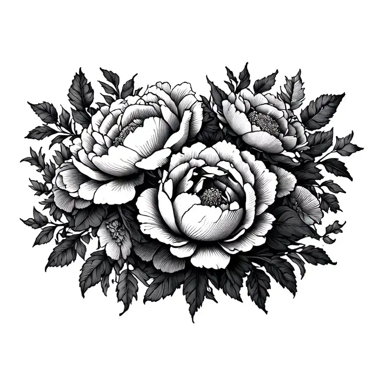 baroque floral chest tattoo that cover part of  the neck, all the  shoulders and space between the breast with peonies  tattoo design idea