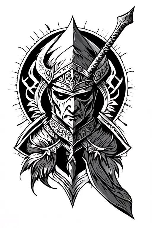 Arabic/Islamic. warrior vibes. viking vibes. forearm design. tribal sort of design. no faces or people involved  tattoo design idea