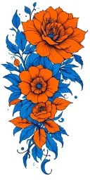 blue and orange line work tattoo design idea