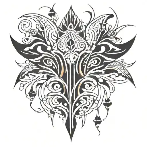 Create a blackwork neck tattoo in PNG format with tribal-inspired abstract patterns and bold lines, similar to the attac tattoo design idea