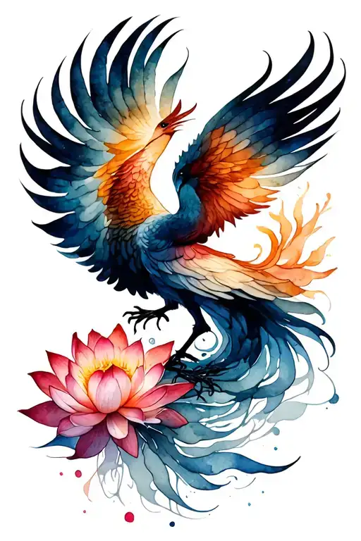 feminine lotus phoenix rising tattoo design idea