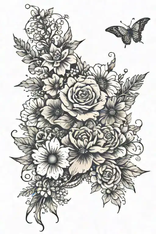 earthy spine tattoo with flowers tattoo design idea