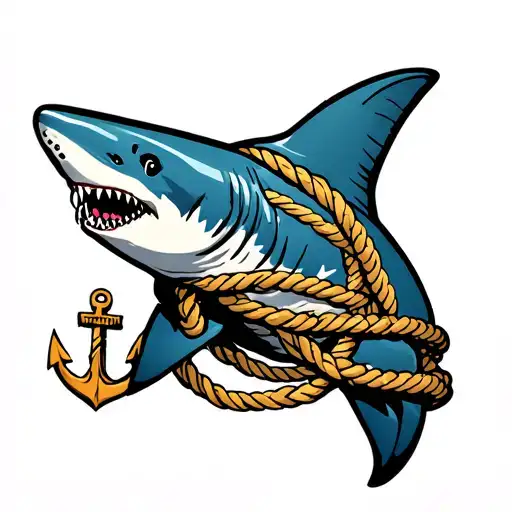 shark with in ropes with anchor intertwined tattoo design idea