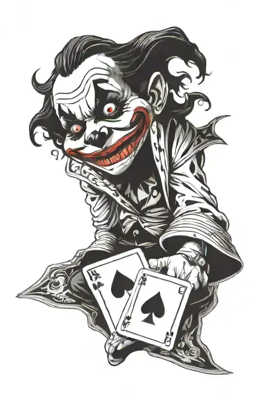 realistic joker holding ace card laughing tattoo design idea