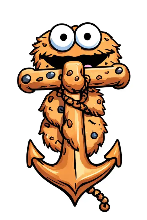 cookie Monster with an anchor intertwined tattoo design idea