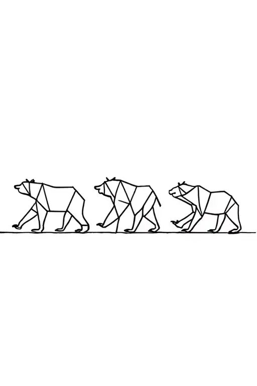three geometric bears walking in a line. dad, son and daughter tattoo design idea