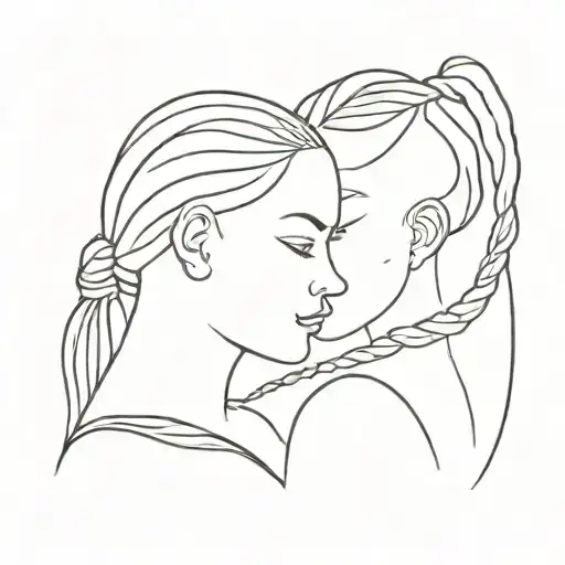 two girls with one braid tattoo design idea