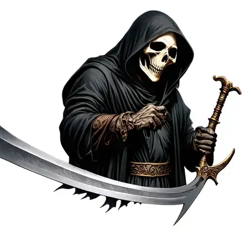 Hooded Grim Reaper holding sythe tattoo design idea