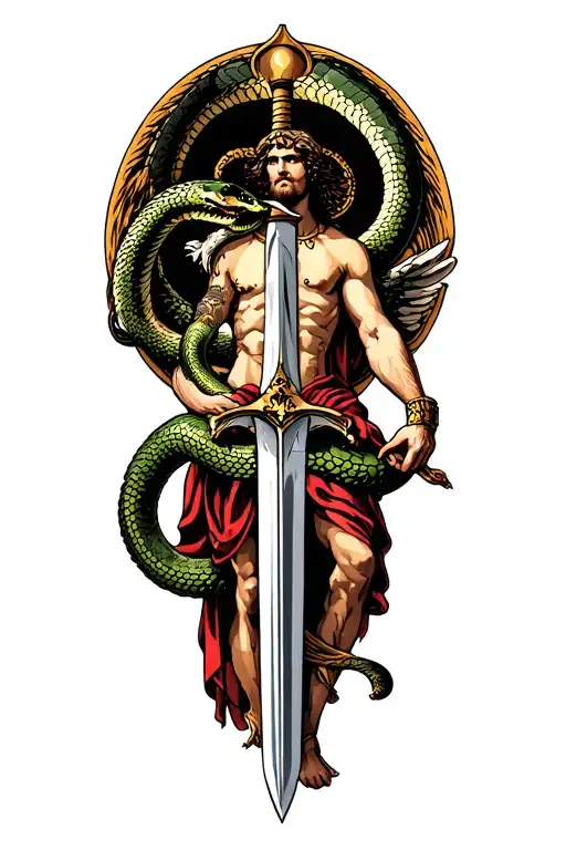 st. Michael slaying snake with sword tattoo design idea
