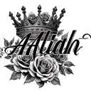 Aaliah name in calligraphy letters roses intertwined roses on crown tattoo design idea