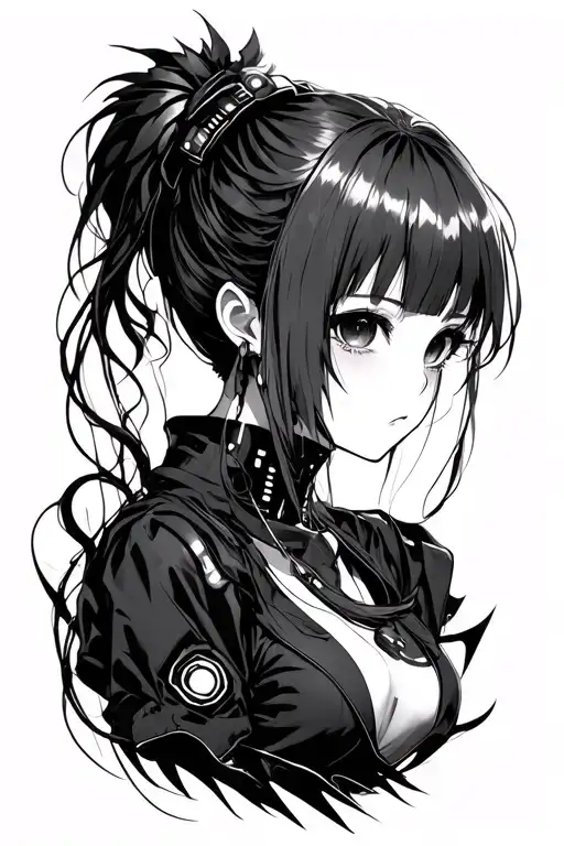 Create a tattoo of an anime girl that has cybersigilism style and is erotic tattoo design idea