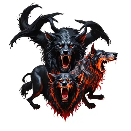 HAdes with cerberus + hell + demonic tattoo design idea