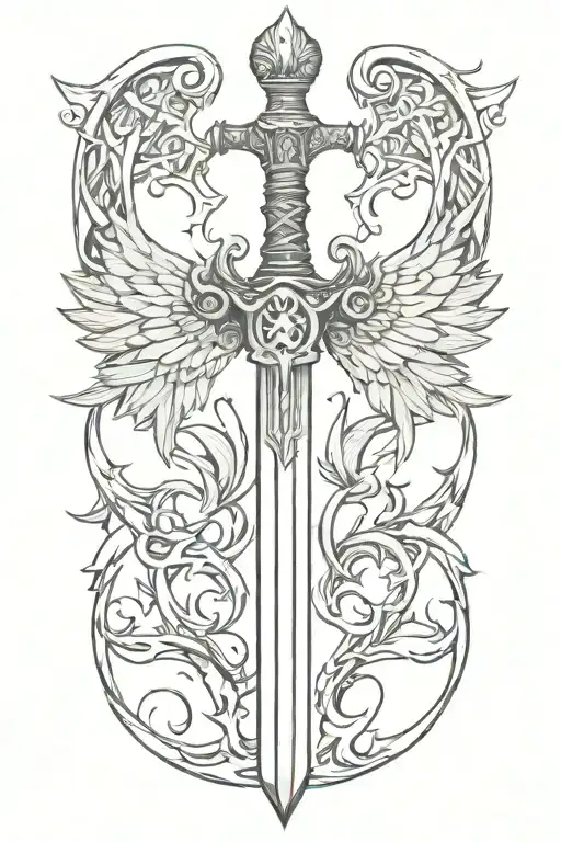 sword with wing tattoo design idea