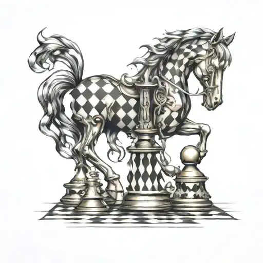 a demonic chess horse on a 3d chess board design tattoo design idea