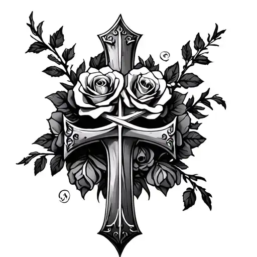 knights Templar cross with roses intertwined tattoo design idea