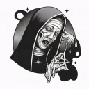 Nun crying blood with a pentagram carved in her forehead tattoo design idea