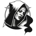 Nun crying blood with a pentagram carved in her forehead tattoo design idea