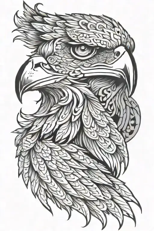 The face of an eagle, a wolf, and a symbol of the Achaemenids tattoo design idea