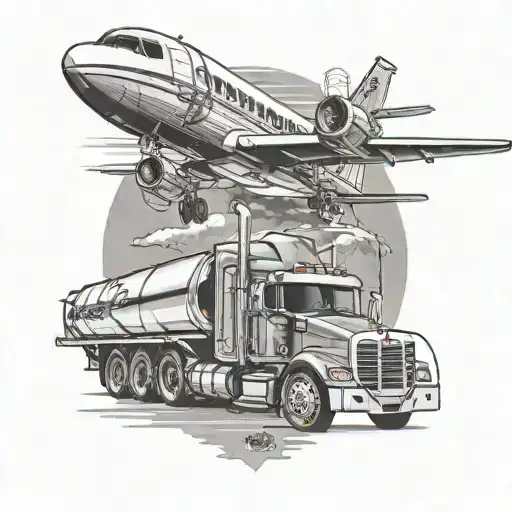 kenworth truck and cessna aviation sky tattoo design idea