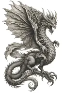 Serbian roots, dragon, dreamer, wings spread wide tattoo design idea