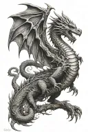 Serbian roots, dragon, dreamer, wings spread wide tattoo design idea
