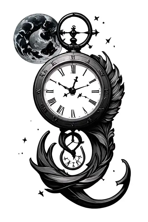 nautical clock, Aquarius constellation, tattoo design idea