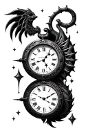 nautical clock, Aquarius constellation, tattoo design idea