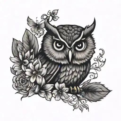 Angelica flower and owl tattoo design idea